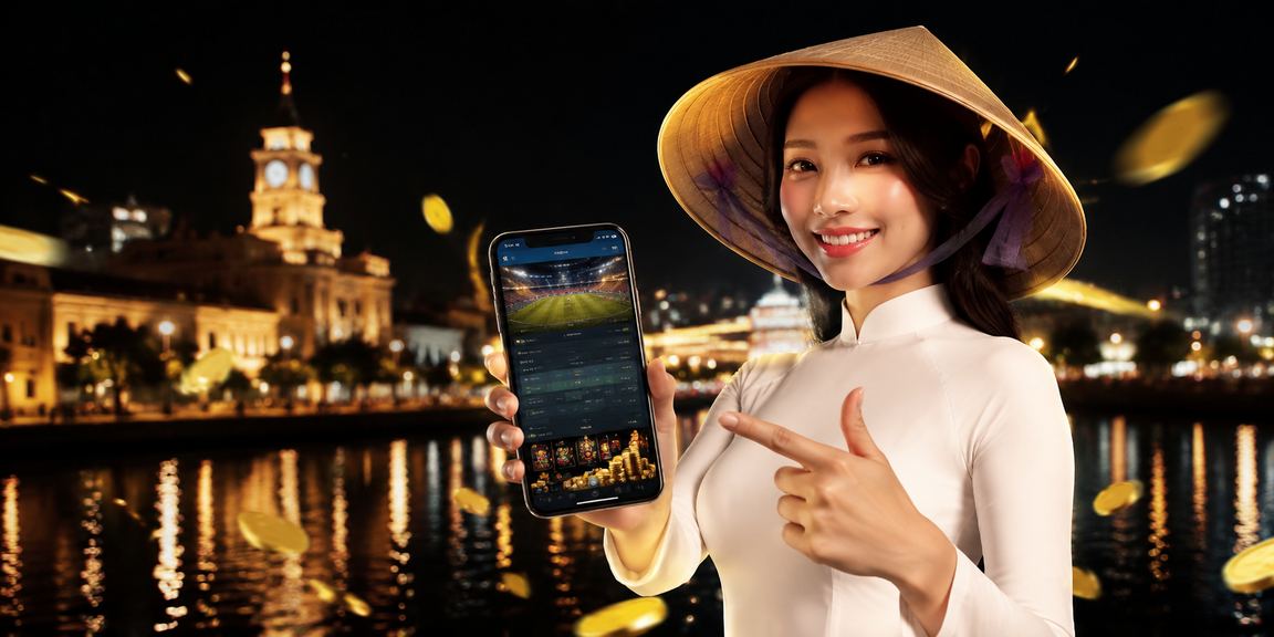 Người dùng Hồ Chí Minh đăng nhập casino trên điện thoại di động với nón lá truyền thống