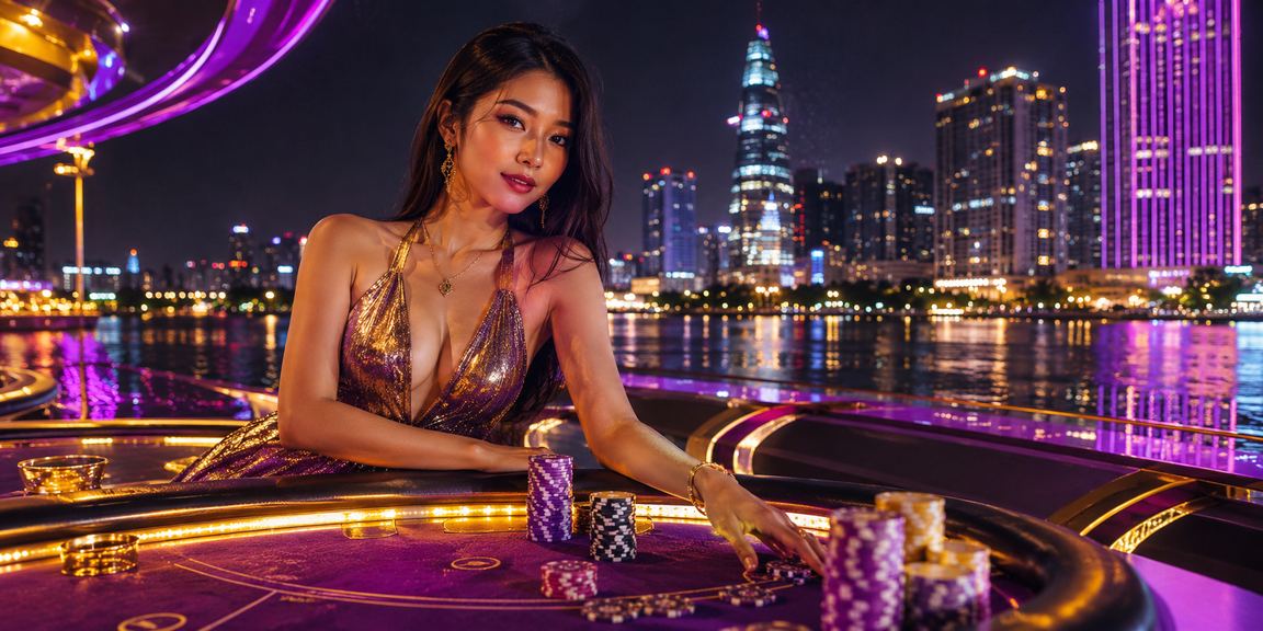 Không gian casino neon sống động tại vùng sông Mekong Việt Nam